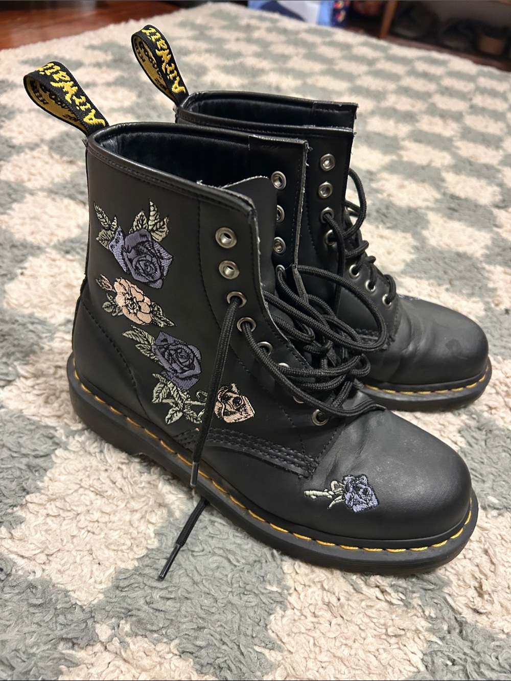 Black Floral Embroidered Dr. Martens Boots